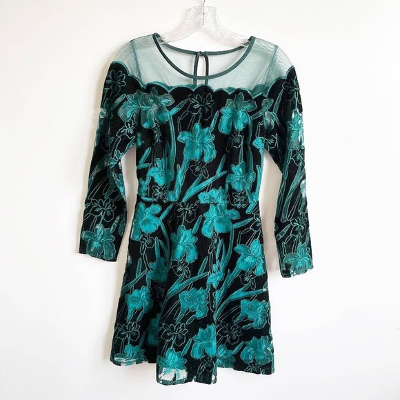 NWT Anthropologie Eva Franco Juliet Teal Velvet Floral Dress - Picture 3 of 10
